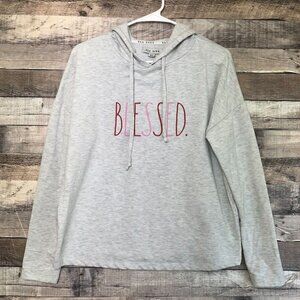 Rae Dunn Hoodie Womens Extra Small XS Gray Sweatshirt Blessed Comfort Casual